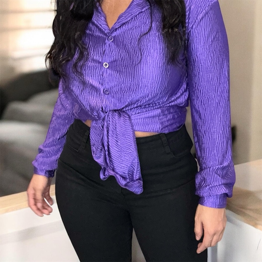 Purple Long Button-Up Blouse / Shirt Dress (Size Small)